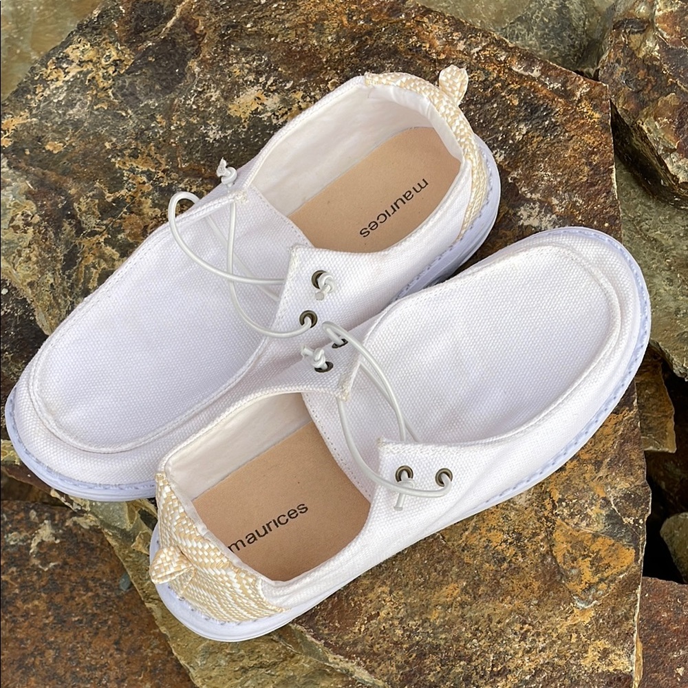 Maurices White and Yellow Flats with Slip-On Design and Casual Style